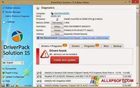 Petikan skrin DriverPack Solution Online untuk Windows XP