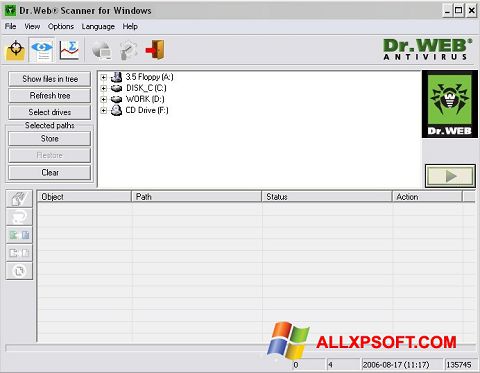 Petikan skrin Dr.Web CureIt untuk Windows XP