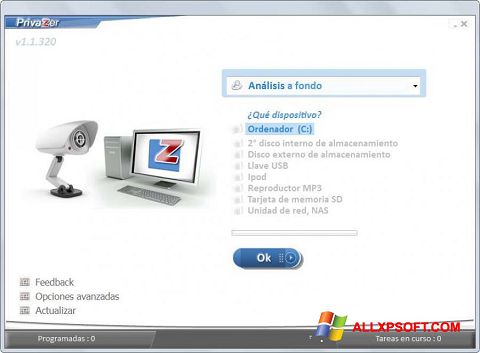 Petikan skrin PrivaZer untuk Windows XP