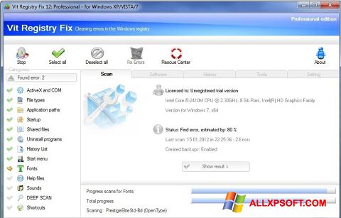 Petikan skrin Vit Registry Fix untuk Windows XP