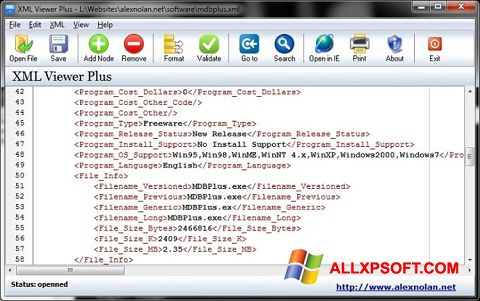 Petikan skrin XML Viewer untuk Windows XP