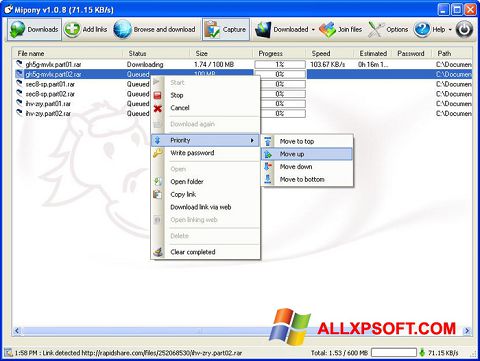 Petikan skrin Mipony untuk Windows XP