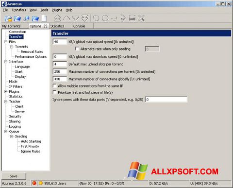 Petikan skrin Vuze untuk Windows XP
