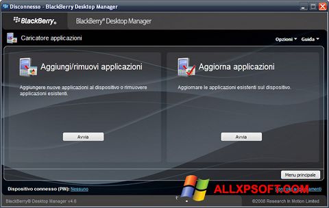 Petikan skrin BlackBerry Desktop Manager untuk Windows XP