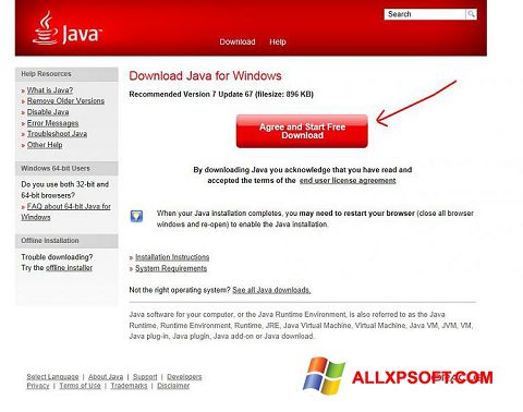 Petikan skrin Java untuk Windows XP