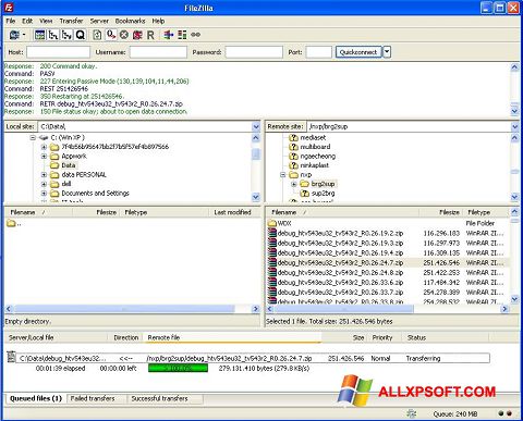 Petikan skrin FileZilla Server untuk Windows XP