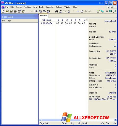 Petikan skrin WinHex untuk Windows XP