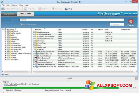 Petikan skrin File Scavenger untuk Windows XP