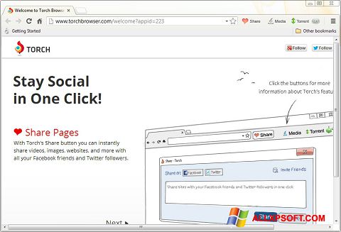 Petikan skrin Torch Browser untuk Windows XP