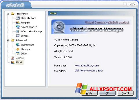 Petikan skrin VCam untuk Windows XP