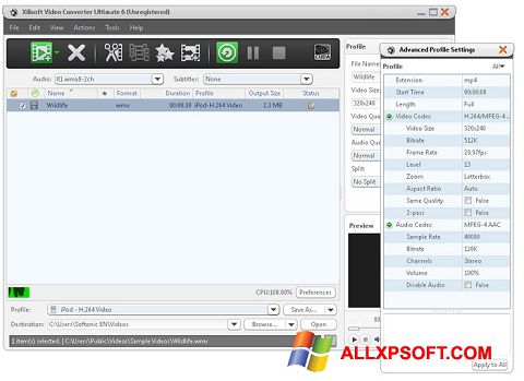 Petikan skrin Xilisoft Video Converter untuk Windows XP