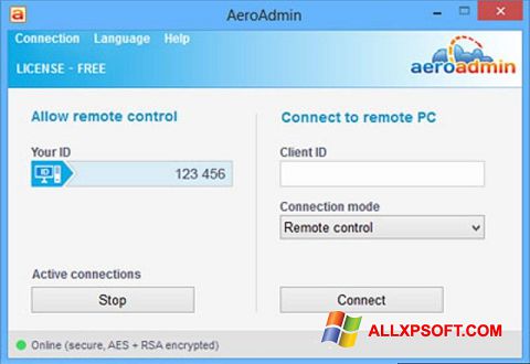 Petikan skrin AeroAdmin untuk Windows XP