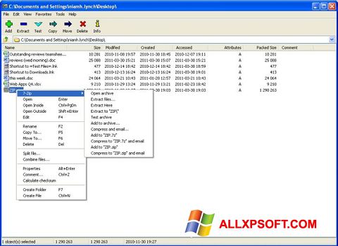 Petikan skrin 7-Zip untuk Windows XP